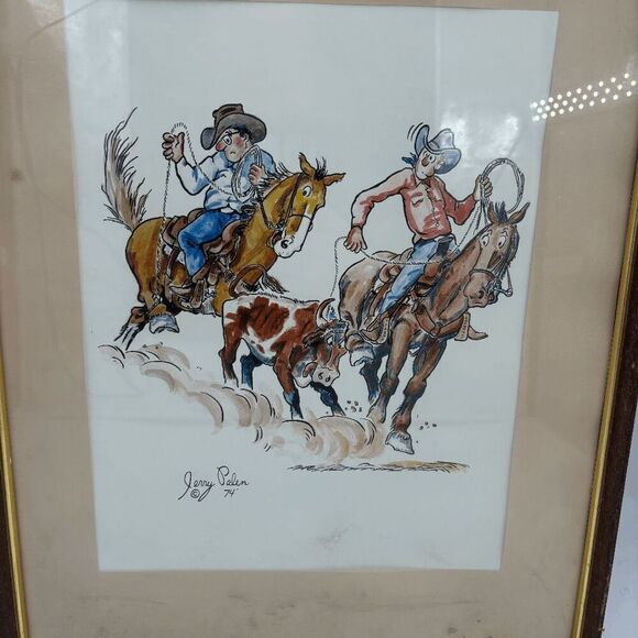 Jerry Palen 74 Team Roper Heeler Heels Own Horse Original Painting Western Rodeo - Picture 6 of 8
